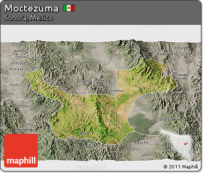 Satellite 3D Map of Moctezuma, semi-desaturated