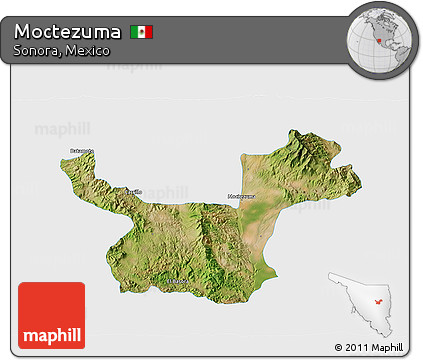 Satellite 3D Map of Moctezuma, single color outside