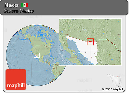 Savanna Style Location Map of Naco, highlighted parent region, hill shading