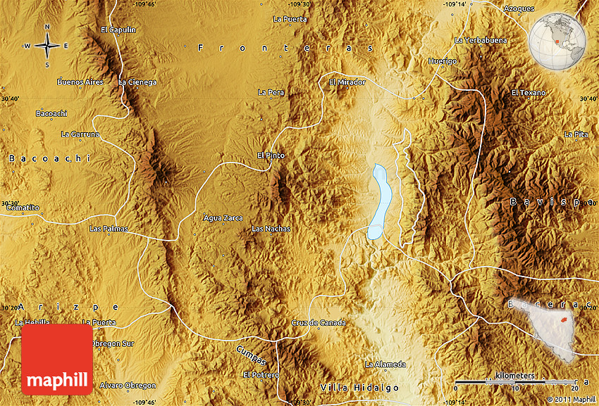 Physical Map of Nacozari De Garcia