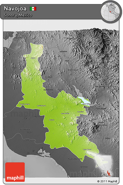 Physical 3D Map of Navojoa, darken, desaturated