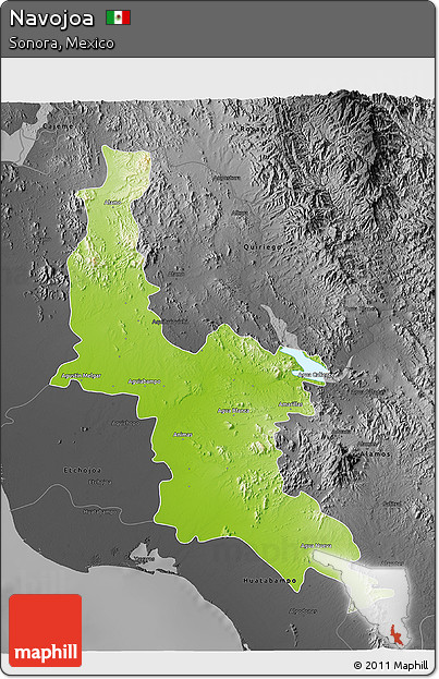 Physical 3D Map of Navojoa, darken, desaturated