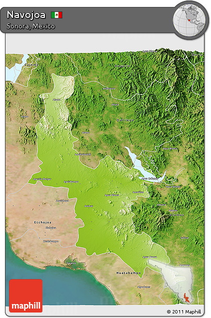 Physical 3D Map of Navojoa, satellite outside