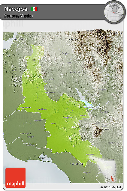 Physical 3D Map of Navojoa, semi-desaturated