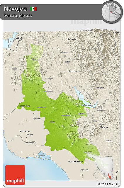 Physical 3D Map of Navojoa, shaded relief outside