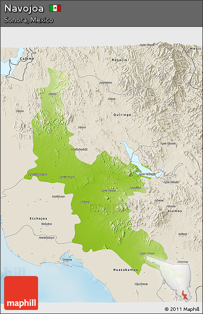 Physical 3D Map of Navojoa, shaded relief outside