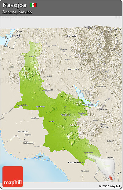 Physical 3D Map of Navojoa, shaded relief outside