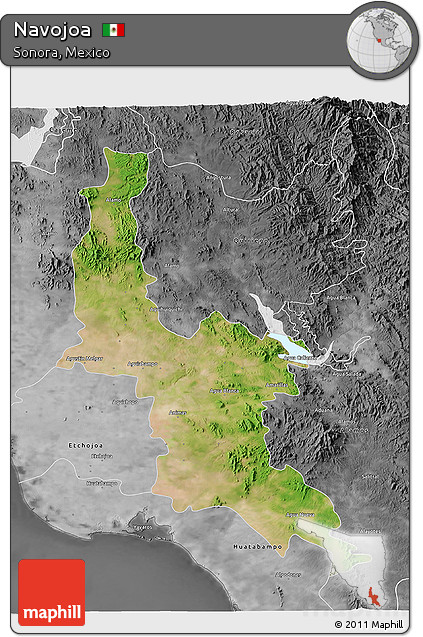 Satellite 3D Map of Navojoa, desaturated