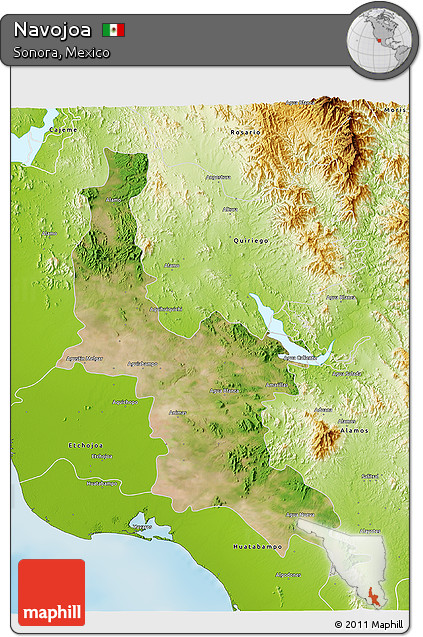 Satellite 3D Map of Navojoa, physical outside