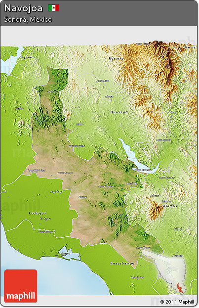 Satellite 3D Map of Navojoa, physical outside