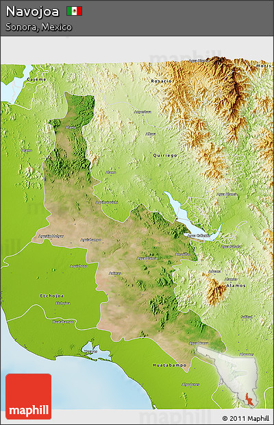 Satellite 3D Map of Navojoa, physical outside