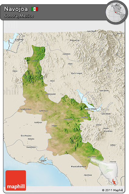 Satellite 3D Map of Navojoa, shaded relief outside