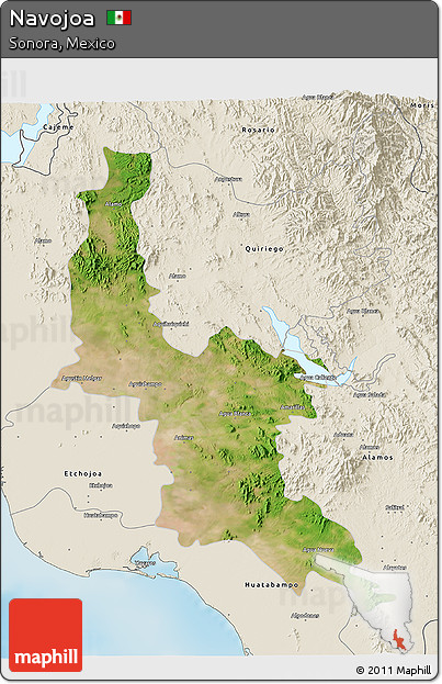 Satellite 3D Map of Navojoa, shaded relief outside