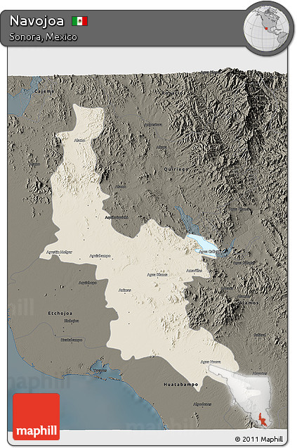 Shaded Relief 3D Map of Navojoa, darken