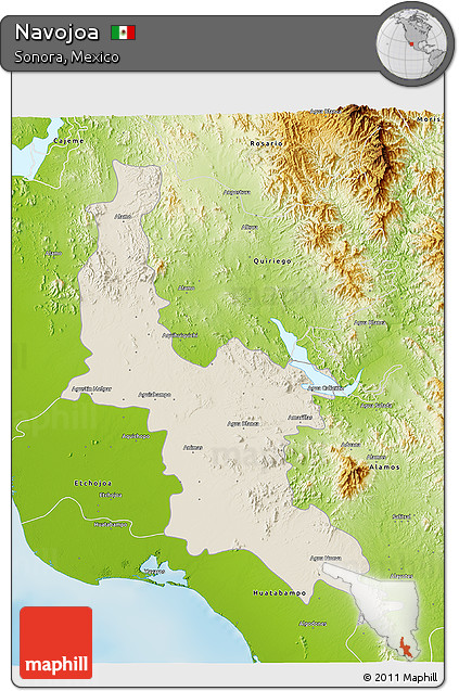 Shaded Relief 3D Map of Navojoa, physical outside