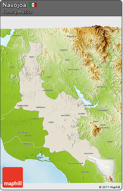 Shaded Relief 3D Map of Navojoa, physical outside