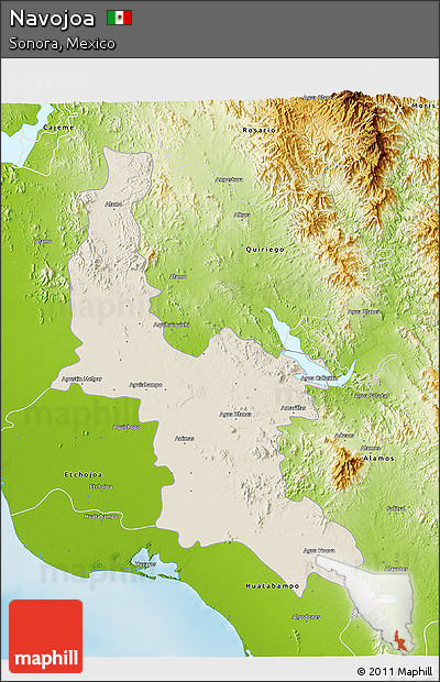Shaded Relief 3D Map of Navojoa, physical outside