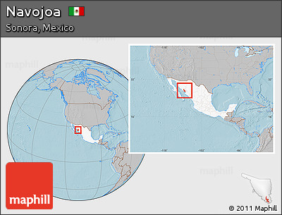 Gray Location Map of Navojoa, highlighted country, within the entire country, hill shading