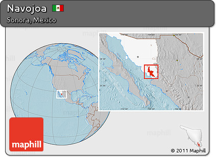 Gray Location Map of Navojoa, highlighted parent region, hill shading
