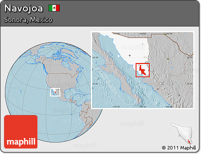 Gray Location Map of Navojoa, highlighted parent region, hill shading