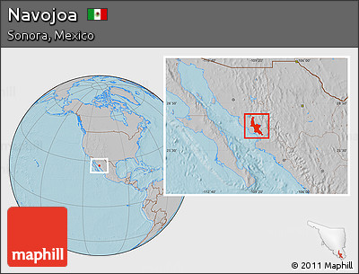 Gray Location Map of Navojoa, hill shading
