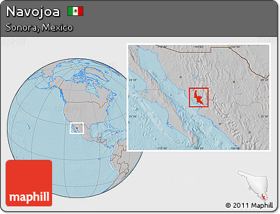 Gray Location Map of Navojoa, hill shading