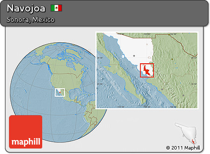 Savanna Style Location Map of Navojoa, highlighted parent region, hill shading