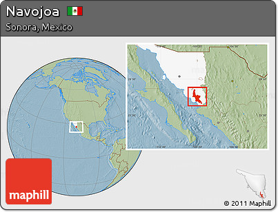 Savanna Style Location Map of Navojoa, highlighted parent region, hill shading