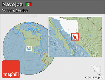 Savanna Style Location Map of Navojoa, highlighted parent region, hill shading