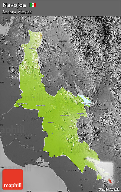 Physical Map of Navojoa, darken, desaturated