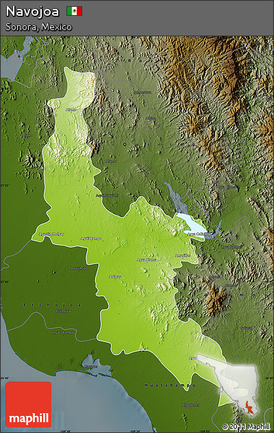 Physical Map of Navojoa, darken