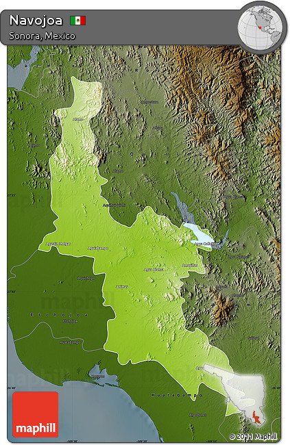 Physical Map of Navojoa, darken