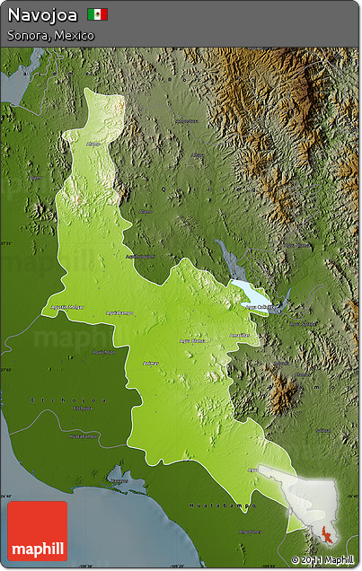 Physical Map of Navojoa, darken