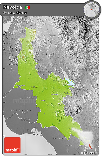 Physical Map of Navojoa, desaturated