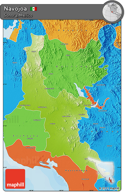 Physical Map of Navojoa, political outside