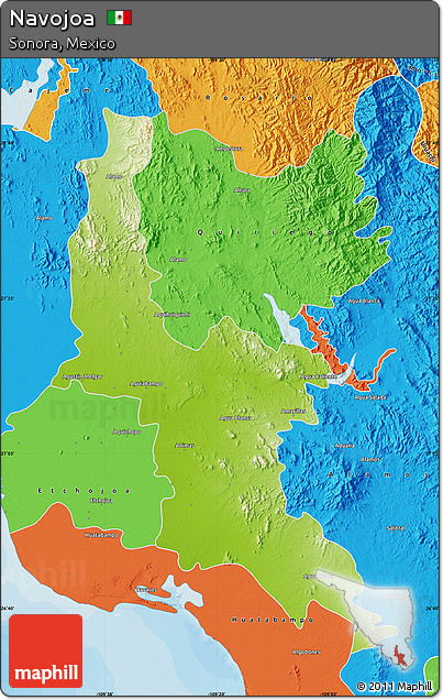 Physical Map of Navojoa, political outside