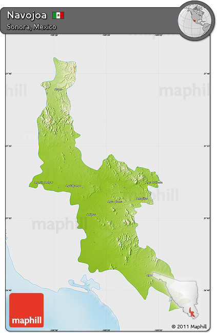 Physical Map of Navojoa, single color outside