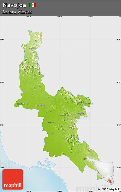 Physical Map of Navojoa, single color outside