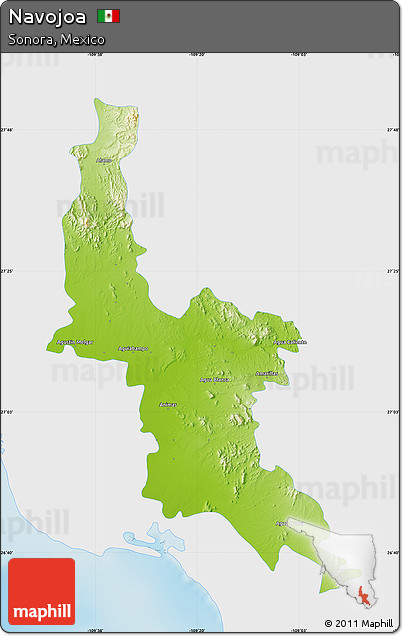 Physical Map of Navojoa, single color outside