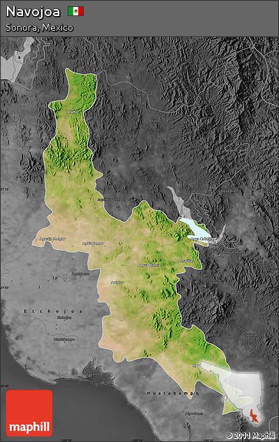 Satellite Map of Navojoa, darken, desaturated