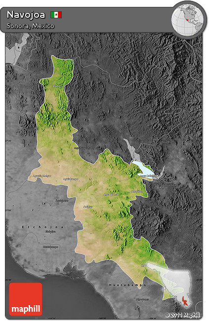 Satellite Map of Navojoa, darken, desaturated