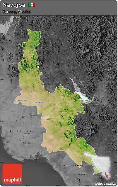 Satellite Map of Navojoa, darken, desaturated