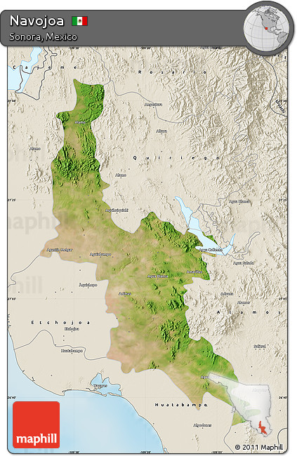 Satellite Map of Navojoa, shaded relief outside