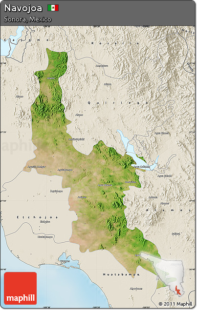 Satellite Map of Navojoa, shaded relief outside