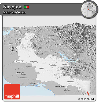 Gray Panoramic Map of Navojoa