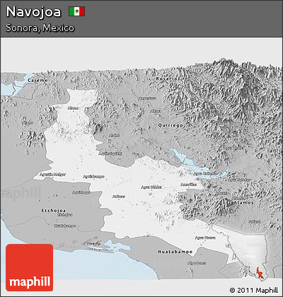 Gray Panoramic Map of Navojoa