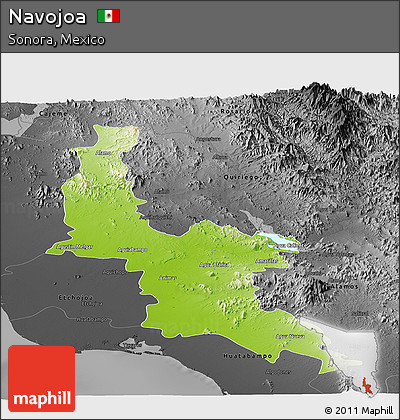 Physical Panoramic Map of Navojoa, darken, desaturated