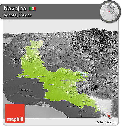 Physical Panoramic Map of Navojoa, darken, desaturated