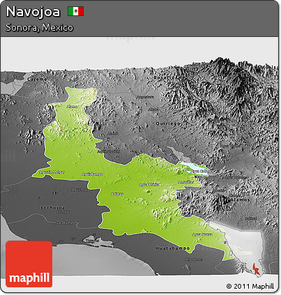 Physical Panoramic Map of Navojoa, darken, desaturated