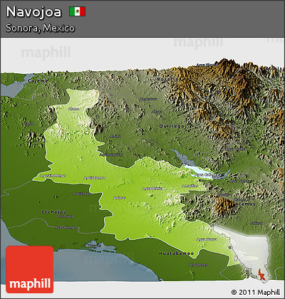 Physical Panoramic Map of Navojoa, darken